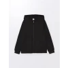 LCW Kids Siyah Kapüşonlu Basic Uzun Kollu Kız Çocuk Fermuarlı Sweatshirt
