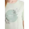 Defacto E9874 Yeşil Regular Fit Bisiklet Yaka Baskılı Kısa Kollu Tişört