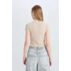 Defacto E0287 Bej Coool Fitted Fitilli Kaşkorse Basic Düz Kısa Kollu Tişört