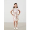 LCW Kids Ekru Bisiklet Yaka Çiçekli Kız Çocuk Poplin Elbise
