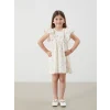 LCW Kids Bej Kare Yaka Keten Görünümlü Kız Çocuk Elbise