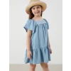 LCW Kids Mavi Çiçek Nakışlı Kız Çocuk Jean Elbise