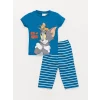 LCW baby Petrol Bisiklet Yaka Kısa Kollu Tom ve Jerry Baskılı Erkek Bebek Pijama Takımı