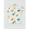 LCW baby Ekru Polo Yaka Kısa Kollu Baskılı Erkek Bebek Pijama Takım