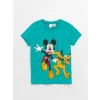LCW baby Yeşil Bisiklet Yaka Kısa Kollu Mickey Mouse Baskılı Erkek Bebek Pijama Takımı
