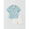 LCW baby Mavi Desenli Kısa Kollu Erkek Bebek Gömlek ve Şort 2li Takım