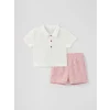 LCW baby Ekru Polo Yaka Kısa Kollu Erkek Bebek Tişört ve Şort 2li Takım