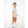 LCW baby Beyaz Desenli Kısa Kollu Erkek Bebek Gömlek ve Şort 2li Takım