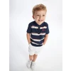 LCW Kids Indigo Polo Yaka Kısa Kollu Nakışlı Erkek Bebek Tişört
