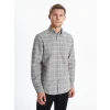 LCWAIKIKI Classic Gri Regular Fit Uzun Kollu Ekose Gabardin Erkek Gömlek
