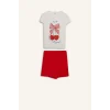 Defacto E0667 Ekru Kız Çocuk Pijama Takımı Baskılı Kısa Kollu Üst Beli Lastikli Şort