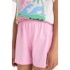 Defacto E0665 Ekru Kız Çocuk Pijama Takımı Baskılı Kısa Kollu Üst Beli Lastikli Şort