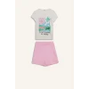 Defacto E0665 Ekru Kız Çocuk Pijama Takımı Baskılı Kısa Kollu Üst Beli Lastikli Şort