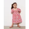 LCW baby Kirmizi Kare Yaka Desenli Kız Bebek Elbise