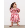 LCW baby Kirmizi Kare Yaka Desenli Kız Bebek Elbise