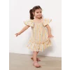 LCW baby Bej Kare Yaka Kısa Kollu Desenli Kız Bebek Elbise