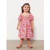 LCW baby Kirmizi Kare Yaka Desenli Kız Bebek Elbise