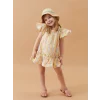 LCW baby Bej Kare Yaka Kısa Kollu Desenli Kız Bebek Elbise