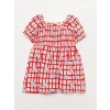 LCW baby Kirmizi Kare Yaka Desenli Kız Bebek Elbise