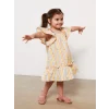 LCW baby Bej Kare Yaka Kısa Kollu Desenli Kız Bebek Elbise