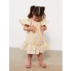 LCW baby Bej Kare Yaka Kısa Kollu Desenli Kız Bebek Elbise