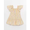 LCW baby Bej Kare Yaka Kısa Kollu Desenli Kız Bebek Elbise