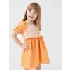 LCW baby Turuncu Kare Yaka Dantel Detaylı Kız Bebek Elbise