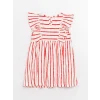 LCW baby Kirmizi Bisiklet Yaka Çizgili Kız Bebek Elbise