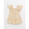 LCW baby Bej Kare Yaka Kısa Kollu Desenli Kız Bebek Elbise