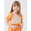 LCW baby Turuncu Kare Yaka Dantel Detaylı Kız Bebek Elbise