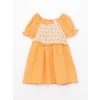 LCW baby Turuncu Kare Yaka Dantel Detaylı Kız Bebek Elbise