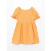 LCW baby Turuncu Kare Yaka Dantel Detaylı Kız Bebek Elbise