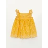 LCW baby Sari Kare Yaka Desenli Kız Bebek Elbise
