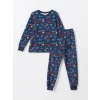 LCW Kids Lacivert Bisiklet Yaka Kadife Erkek Çocuk Pijama Takımı