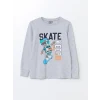 LCW Kids Gri Bisiklet Yaka Baskılı Uzun Kollu Erkek Çocuk Pijama Takımı