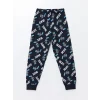 LCW Kids Gri Bisiklet Yaka Baskılı Uzun Kollu Erkek Çocuk Pijama Takımı