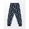 LCW Kids Gri Bisiklet Yaka Baskılı Uzun Kollu Erkek Çocuk Pijama Takımı