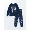 LCW Kids Lacivert Bisiklet Yaka Baskılı Uzun Kollu Erkek Çocuk Pijama Takımı