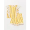 LCW baby Ekru Bisiklet Yaka Çizgili Kız Bebek Bluz ve Şort 2li Takım