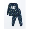 LCW Kids Lacivert Bisiklet Yaka Baskılı Uzun Kollu Erkek Çocuk Pijama Takımı