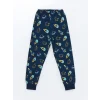 LCW Kids Lacivert Bisiklet Yaka Baskılı Uzun Kollu Erkek Çocuk Pijama Takımı