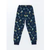 LCW Kids Lacivert Bisiklet Yaka Baskılı Uzun Kollu Erkek Çocuk Pijama Takımı