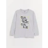 LCW Kids Gri Bisiklet Yaka Baskılı Uzun Kollu Erkek Çocuk Pijama Takımı