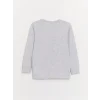 LCW Kids Gri Bisiklet Yaka Baskılı Uzun Kollu Erkek Çocuk Pijama Takımı