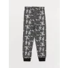 LCW Kids Gri Bisiklet Yaka Baskılı Uzun Kollu Erkek Çocuk Pijama Takımı
