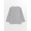 LCW Kids Gri Bisiklet Yaka Baskılı Uzun Kollu Polar Erkek Çocuk Pijama Takımı