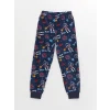 LCW Kids Gri Bisiklet Yaka Baskılı Uzun Kollu Polar Erkek Çocuk Pijama Takımı