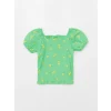 LCW Kids Yeşil Kare Yaka Desenli Kısa Kollu Kız Çocuk Bluz