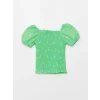 LCW Kids Yeşil Kare Yaka Desenli Kısa Kollu Kız Çocuk Bluz