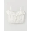 LCW Kids Ekru Kare Yaka Basic Kız Çocuk Crop Bluz